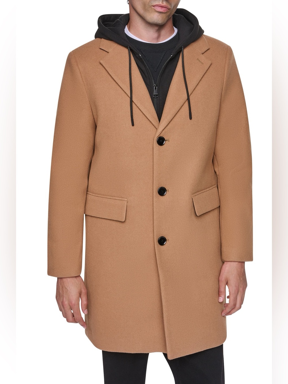 NWT DKNY Camel Men's Hooded Pea Coat Size XL